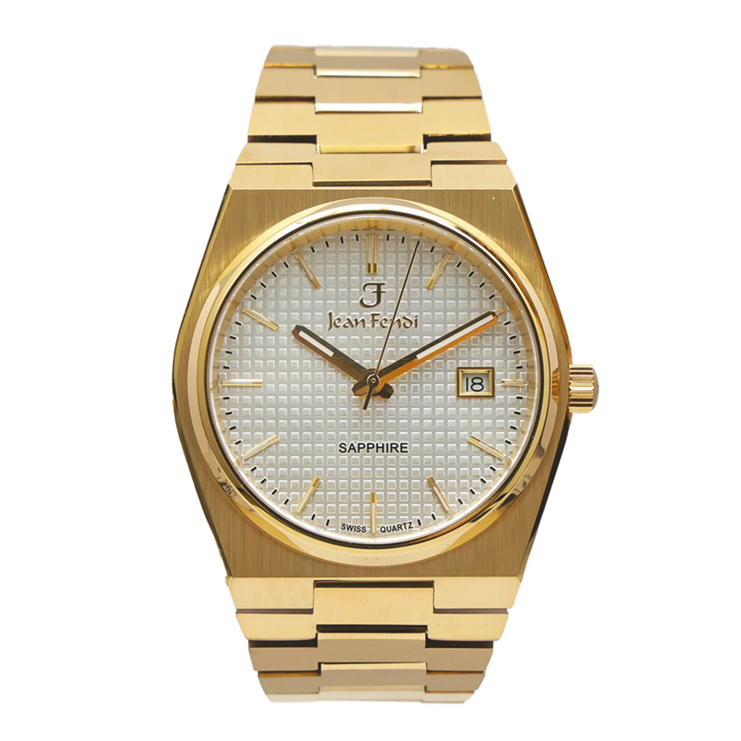 Sapphire White Textured Dial Gold Watch
