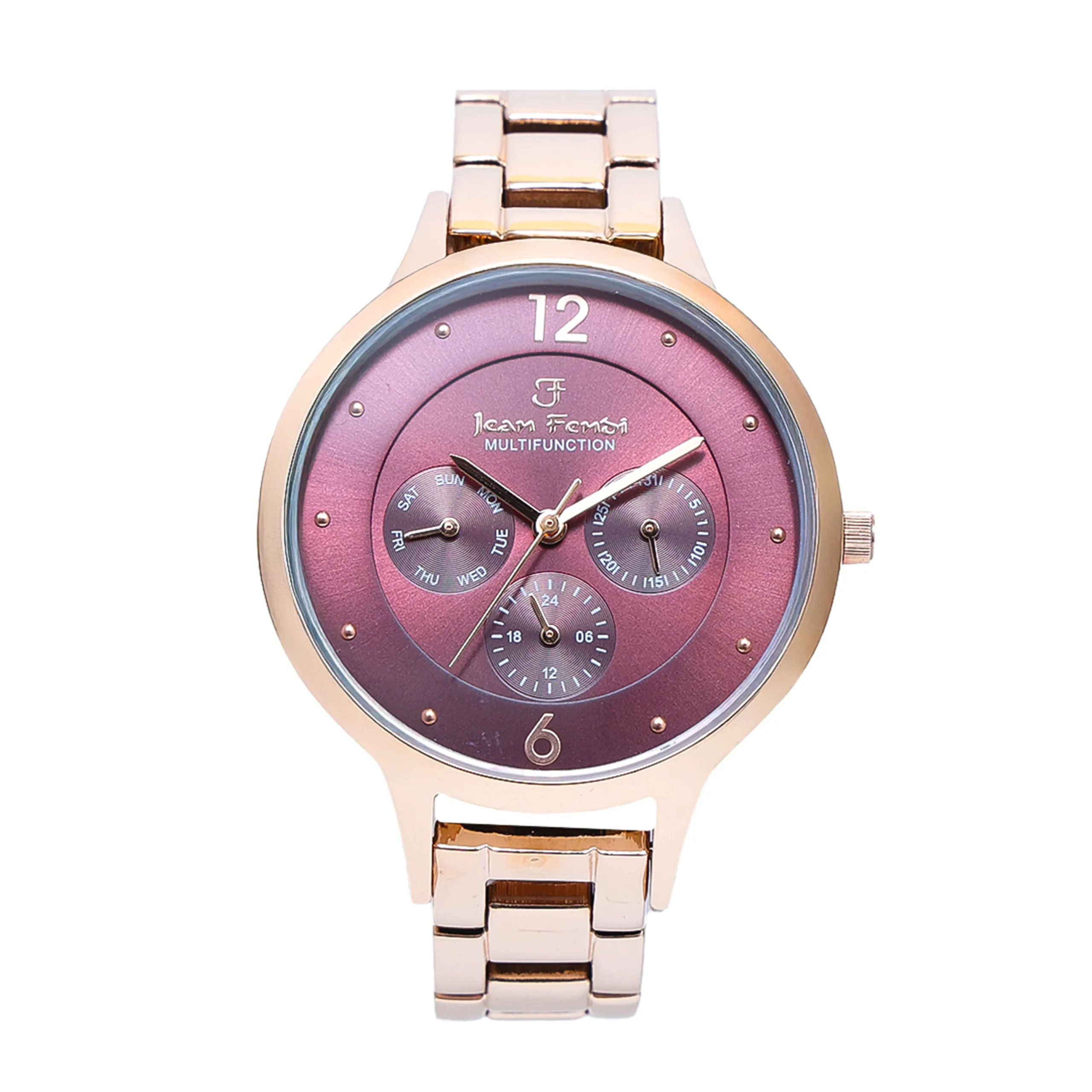 Rose Gold Burgundy Dial Multifunction Ladies Watch